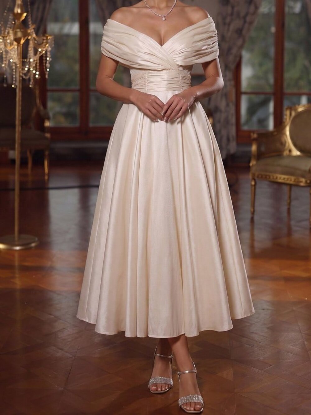 Apricot Elegant Women's Off-The-Shoulder Backless A-Line Ball Gown
